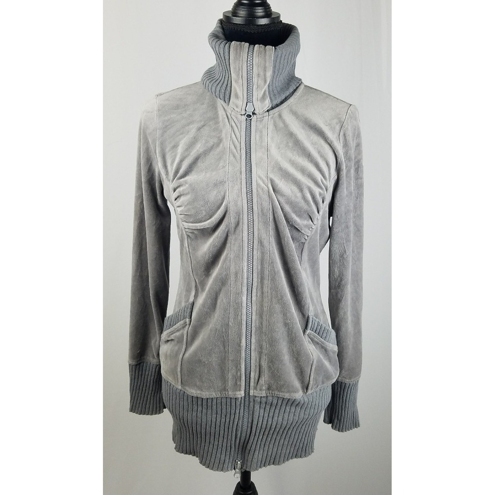 DKNY Jeans women L jacket gray velvet zip up mock neck long sleeve gorpcore